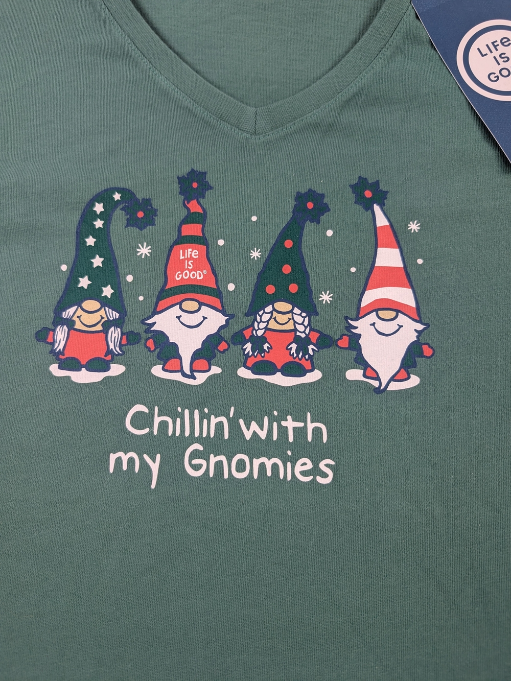 Life Is Good Women's Forest Green V-Neck 'Chillin' with my Gnomies' Long Sleeve - Picture 4 of 7